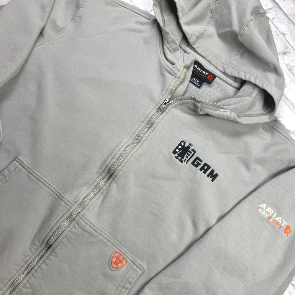 Ariat FR Full Zip Hoodie Men XL Gray Flame Resistant GAM Logo Work Jacket Good